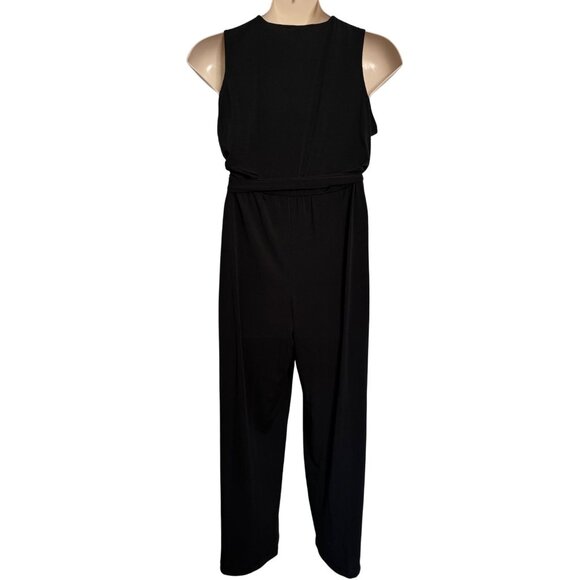 NY Collection Petite XL Sleeveless Black Jumpsuit Tie Waist Stretchy Pockets NWT - Picture 6 of 11
